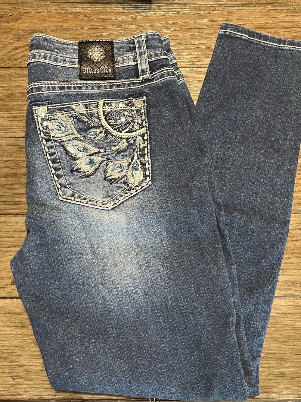 Miss Me Hailey Blue Skinny Jeans with Embroidered Pocket Size 30
